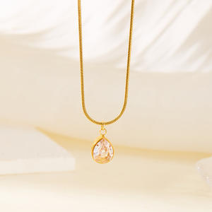 Mặt dây chuyền zircon hình giọt nước mạ vàng thời trang bán chạy nhất, dây chuyền thép không gỉ, bán buôn - Product Image 1