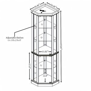 Vitrine d'angle éclairée pour collection d'antiquités, rangement en verre pour vin et bar avec vitrine LED pour salon - Product Image 6