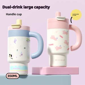 Nuevo Vaso Térmico de Doble Bebida de Diseño Superior, Termo de Acero Inoxidable 316, Asa Portátil Apta para Automóvil con Pajita, Vaso para Automóvil - Product Image 2