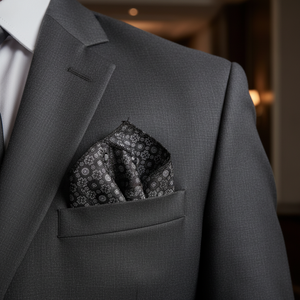 Pañuelo tejido Jacquard floral plateado gris negro para trajes de hombre - Product Image 3