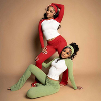 Ensemble de vêtements Y2K personnalisés pour femmes, 3 pièces, ensemble de yoga et de fitness, ensemble de vêtements de détente, manches longues et pantalon évasé pour femmes, avec bandeau