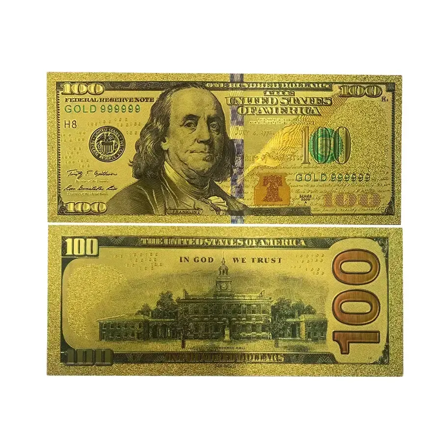 metal crafts Gold Banknote USA 100 dollars bill USD Gold Black Foil Banknotes collection cards movie prop money for dedor