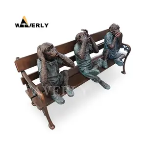 Wholesale Monkey Statue 3 Monkeys Sculpture Outdoor Brass Bronze Three Monkeys Sitting On A Bank Statue