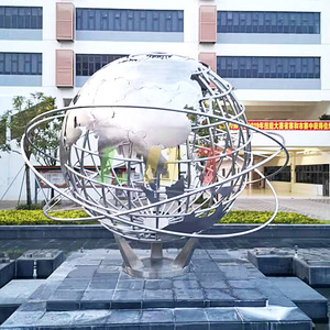 Escultura de Mapa Esférica de Acero Inoxidable, Adorno Metálico Redondo para Plaza Exterior, Personalizable, Montaje en Suelo - Product Image 2
