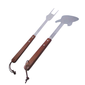 Outils de barbecue <span class=keywords><strong>ustensiles</strong></span> de cuisine en acier inoxydable fourchette à barbecue et pelle avec manche en bois - Product Image 2