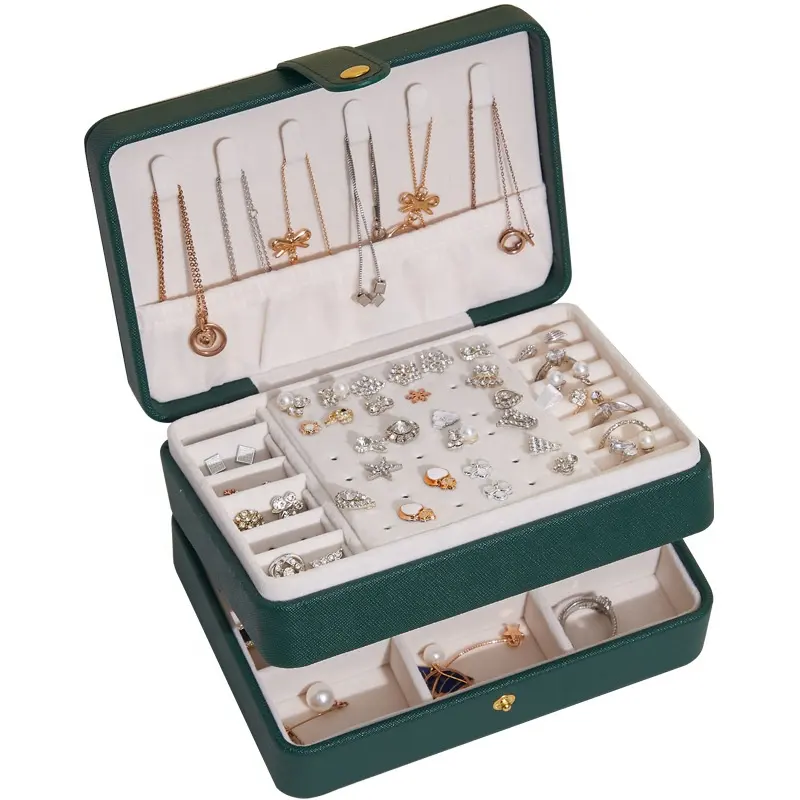 Boîte à bijoux Portable en cuir PU, étui de voyage, organisateur de rangement de bijoux Portable, Double couche, multifonction, populaire,