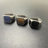 HOT VAF Bague Chevalière en Pierre Naturelle Lapis Lazuli, Œil de Tigre, Onyx Noir, Anillos De Piedra Natural, Batu Cincin