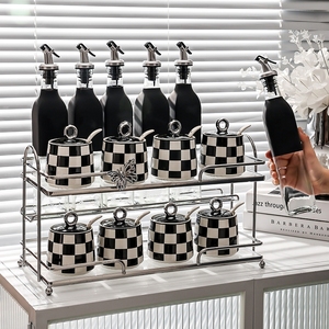 Set di accessori da cucina di lusso leggero porta attrezzi ripiano domestico con vasetto di spezie in ceramica e vasetto di vetro olio - Product Image 3