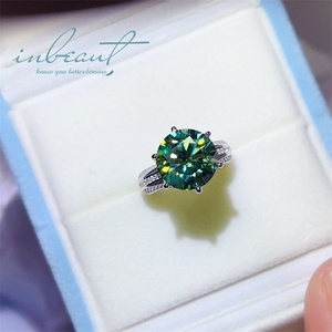 925 Серебряное Оригинальное 5-каратное бриллиантовое кольцо с бриллиантами, настоящий натуральный зеленый Муассанит, обручальное кольцо для женщин, ювелирные украшения - Product Image 2