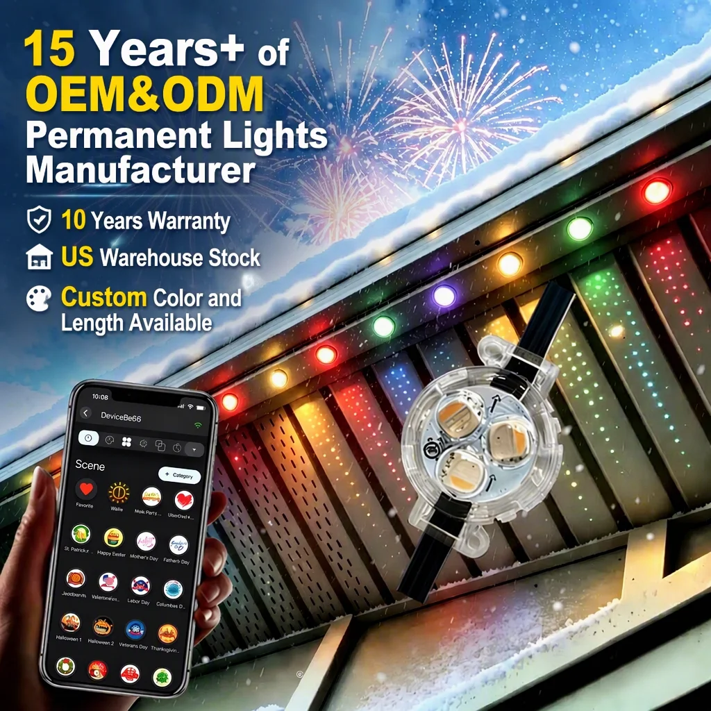 30MM Rgbw Eave Led Pixel Point Lights 12V 24V 36V IP68 Warm White Gemstone Permanent Outdoor Christmas Lighting