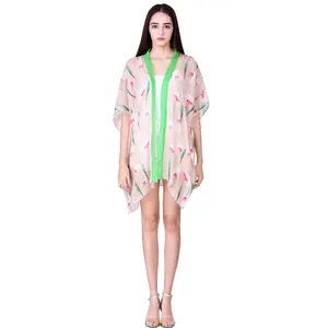Woman Custom Kimono Style Silk Robe Beach Cover Up Dress Front Open Cardigan Short Dress