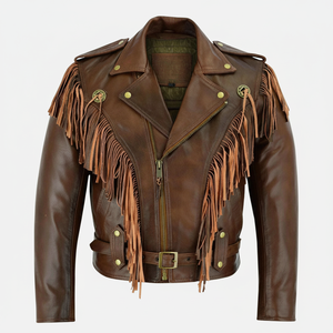 Blouson de moto décontracté pour homme en cuir de mouton véritable, couleur personnalisée, avec franges avant, col montant, coupe-vent et respirant pour l'hiver - Product Image 1