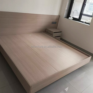 Solid Wood Hotel <b>Bed</b> King Size Modern Integrated <b>Platform</b> <b>Bed</b> <b>Frame</b> with Built-in Headboard & Nightstands For 3 Star Hotels - Product Image 2