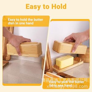 Plato para mantequilla de bambú Xintao con cuchillo y tapa, bandeja rectangular de madera para mantequilla para uso en la cocina - Product Image 3