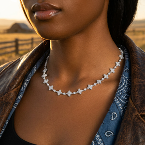 Collar Gargantilla Personalizado con Cadena de Eslabones de Trébol de 4 Pétalos, Plata de Ley S925, Micro Pavé Brillante, Lujoso, RAMDUT IMPEX, Unisex, OEM, ODM - Product Image 5