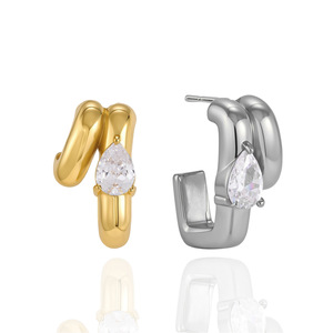 ERESI <span class=keywords><strong>Orecchini</strong></span> a Perno di Lusso in Oro 18k a Doppio Strato per Donne, <span class=keywords><strong>Orecchini</strong></span> Statement in Acciaio Inossidabile 316L con Zirconi Ovali Bianchi - Product Image 4
