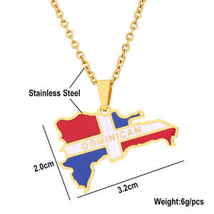 Bendera peta nasional Dominika liontin kalung perhiasan mode baja tahan karat Anti noda grosir untuk pria wanita grosir - Product Image 3