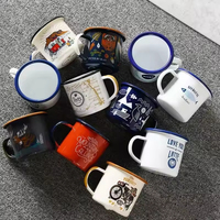 Vente en gros de tasses à café en émail personnalisées avec logo, 4/8/12 oz, portables, en métal, pour le camping, avec bord incurvé