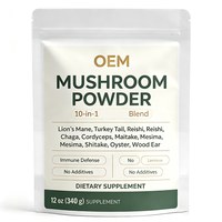Poudre de champignons OEM 10 en 1 avec Crinière de lion, Reishi, Chaga, Cordyceps et Shiitake, Poids net 12 oz (340 g), Complément alimentaire