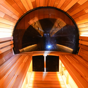 Sauna à vapeur extérieur moderne en cèdre rouge électrique, personnalisé pour 4 à 6 personnes, 6 kW, écologique, avec fenêtres panoramiques en acrylique brun - Product Image 5