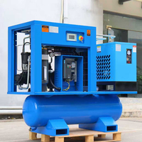 Compresseur d'air à vis silencieux tout-en-un sans huile et refroidi par air de 11 kW avec sécheur, réservoir de 300 L, moteur intégré stationnaire et roulement, 380 V