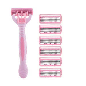 Women's Manual <b>Razor</b> Pink Six Layer Stainless Steel Blades For Body Shaving 2 Handles 18 Refills - Product Image 2