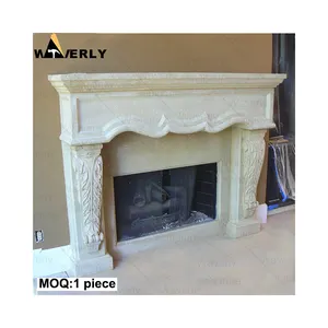 Waverly Wholesale Indoor Home Decoration European Limestone Fireplace Frame Stone Carving Marble Carevd Mantel Fireplace