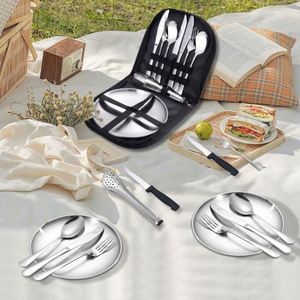 Ensemble de couverts de camping écologiques modernes en acier inoxydable pour 2 personnes, vaisselle de pique-nique avec sac - Product Image 4