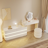 Chaise de chambre à coucher, table de maquillage en verre, coiffeuse avec miroir LED et tiroir lumineux, coiffeuse pour chambre à coucher