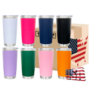 Tasse de voyage isolée de 20oz en acier inoxydable à double paroi et à revêtement en poudre avec couvercles et pailles pour personnalisation - Product Image 1