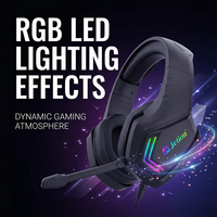 Headset Gaming Wired PJT-DEP2455 Hitam RGB dengan Lampu LED, Indikator Baterai, Peredam Kebisingan & Tahan Air IPX-4 untuk Perjalanan