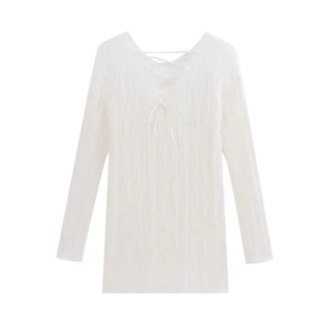 Blusa de punto blanca para mujer con <span class=keywords><strong>tirantes</strong></span> de resorte para usar 2024 nuevo estilo diseño perezoso nicho hueco <span class=keywords><strong>Top</strong></span> sin espalda - Product Image 5