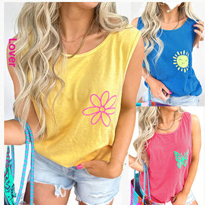 Dear-Lover Wholesale Boutique Clothing <b>Ladies</b> Sleeveless Cotton <b>Tank</b> <b>Top</b> Casual Flower Graphic <b>Knitted</b> Breathable Front Logo - Product Image 3
