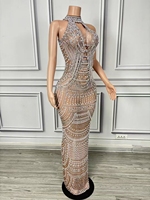 Robe de soirée longue en diamant chaud avec maille Perspective Spandex Performance vêtements pour adultes pour hôte discothèque Bar
