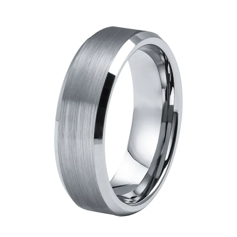 Cinza escovado tungstênio anel Gunmetal 8 milímetros alta polonês chanfrado borda anel de noivado tungstênio titânio casamento banda