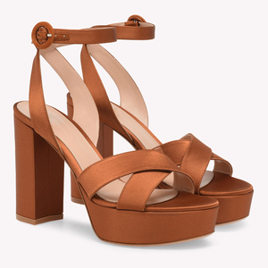 Sandales à plateforme en satin pour femmes, talon bloc, lanières croisées, boucle à la cheville, talons de soirée, bout rond, vente en gros OEM - Product Image 2