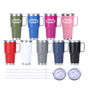 Bouteille d'eau isotherme personnalisée de 30 oz avec poignée, revêtement en poudre bleu, <span class=keywords><strong>gourde</strong></span> avec couvercle coulissant, thermos de 900 ml, mug à café de voyage, cadeau - Product Image 3