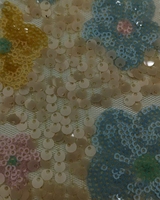 Tissu en dentelle brodée de fleurs de prunier multicolores avec perles et sequins, 100% polyester 60 g/m², pour vêtements de filles et garçons, articles en stock