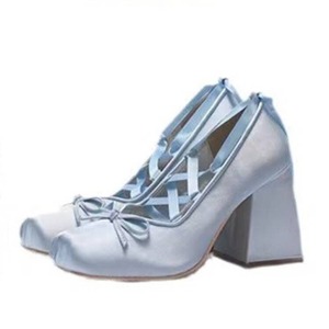 Women's Crisscross Strappy Block High Heels Shoes Quality Top Grade Satin Materials Ballet High Heel <b>Sandals</b> - Product Image 6