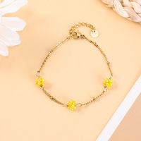 Pulsera de cuentas tejida a mano con flores de colores, bola de cristal de acero inoxidable, brazaletes impermeables, joyería, pulsera para mujer