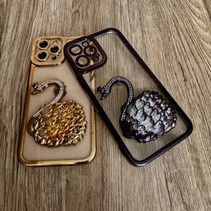 Étuis de téléphone portable de luxe en galvanoplastie transparente à paillettes Quicksand Swan pour étuis iPhone 15 Pro Max - Product Image 3