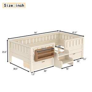 <span class=keywords><strong>Lit</strong></span> plateforme pour enfants avec rangement intégré, bibliothèque, tiroirs et escalier à 2 marches, en bois massif moderne et écologique, taille double/grand <span class=keywords><strong>lit</strong></span> - Product Image 4