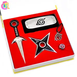 High Quality Narutoo Metal Knife Forehead Protection Ring Set Cosplay Anime Figures Gift Collection Model