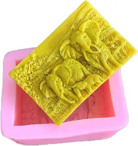 Keluarga Gajah cetakan sabun silikon Bar hewan cetakan pembuatan sabun menyesuaikan cetakan sabun persegi untuk mandi bayi