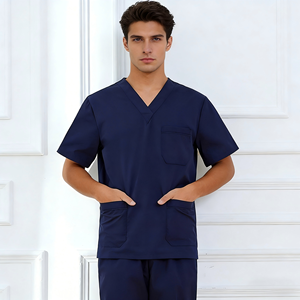 Médico Scrubs 100% algodón Bolsillos Tops Pantalones de trabajo de pierna recta Unisex para Hospital Clínica Belleza - Product Image 4