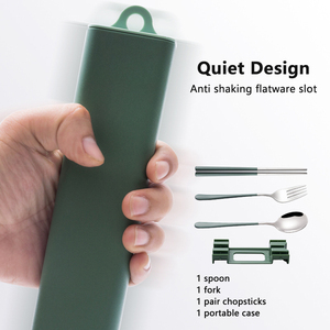 Hàn Quốc hiện đại bạc với trường hợp 304 thép không gỉ muỗng nĩa đũa đặt cắm trại ngoài trời Flatware du lịch thiết lập dao kéo - Product Image 3