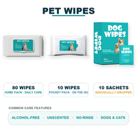 Lingettes nettoyantes pour animaux de compagnie, pour pattes, corps et parties arrière, non parfumées, sans rinçage, pour chiens et chats, 10 ou 80 lingettes individuelles
