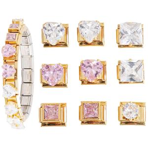 Diamond Bracelet Heart Cut Modular Unisex Everyday Wear Jewelry Stainless Steel Gold Tone Fancy Color Stones - Product Image 1