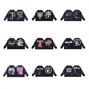 Camiseta de Manga Larga de Algodón Puro, Estampada, Lavada y Desgastada, Estilo Urbano de Hell Star Fashion, Transpirable, para <span class=keywords><strong>Comercio</strong></span> Exterior - Product Image 2