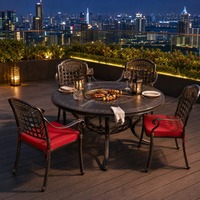 Ensemble table et brasero en fonte d'aluminium pour soirées sur le toit et barbecues au charbon de bois